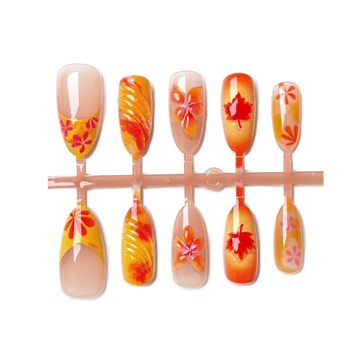 Press-On Nail Set Artistic Floral Peel & Stick Chip-Resistant