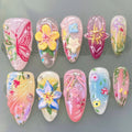 Press-On Nail Set Artistic Floral Reusable Multiple Sizes
