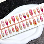 Press-On Nail Set Artistic Floral Reusable Multiple Sizes