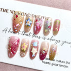 Press-On Nail Set Artistic Floral Reusable Multiple Sizes