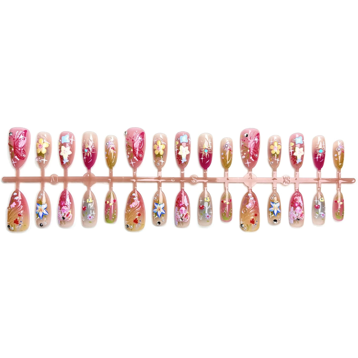 Press-On Nail Set Artistic Floral Reusable Multiple Sizes