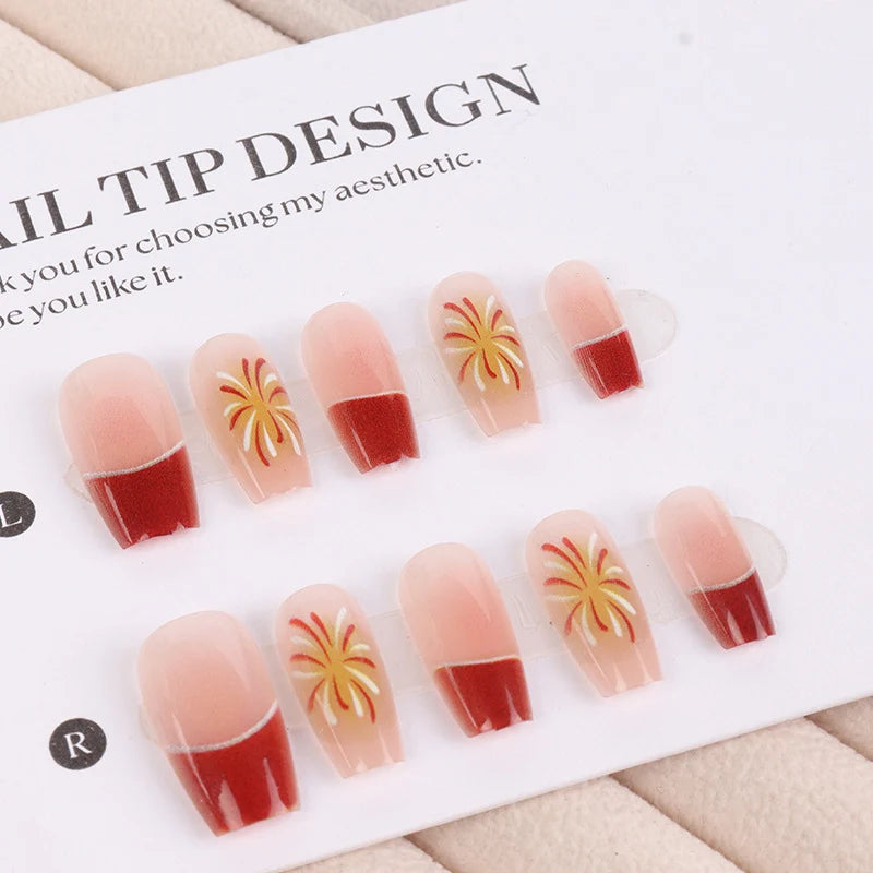 Press-On Nail Set Artistic French Tip Reusable 10 Pack