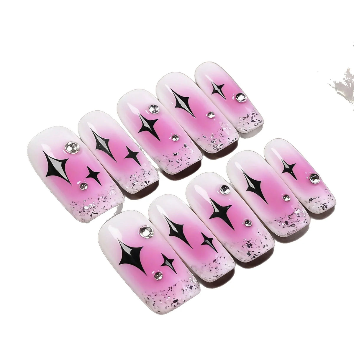 Press-On Nail Set Artistic Gem Accents & Easy Application