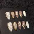 Press-On Nail Set Artistic Gold-Accented Peel-And-Stick