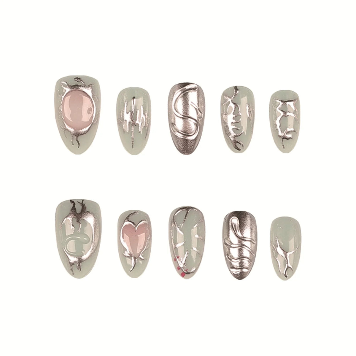 Press-On Nail Set Artistic Metallic Reusable