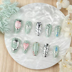 Press-On Nail Set Artistic Metallic Reusable