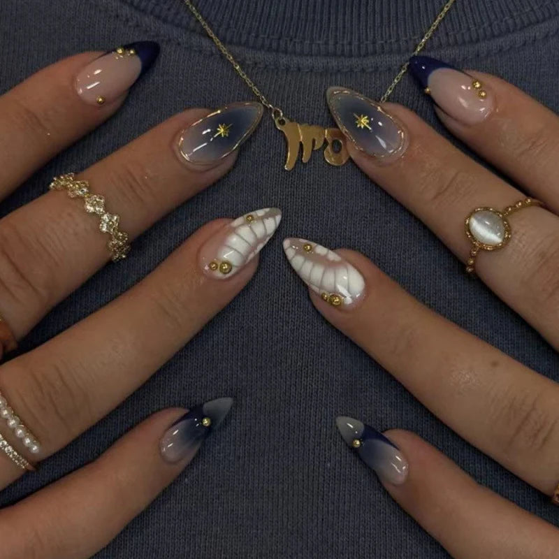 Press-On Nail Set Artistic Ombre Glue-Free Multiple Sizes