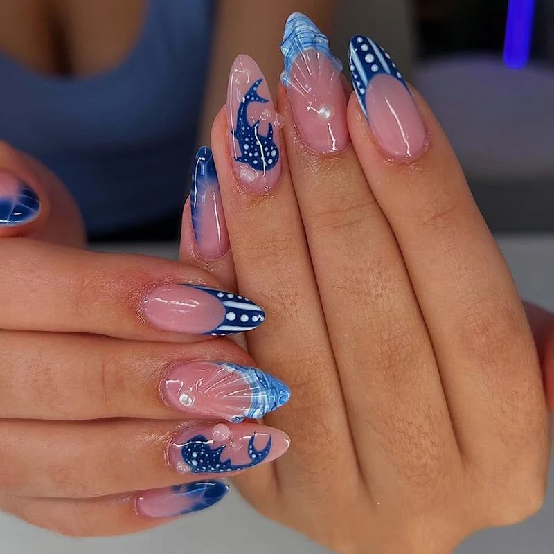 Press-On Nail Set Artistic Ombre Reusable & Long-Lasting