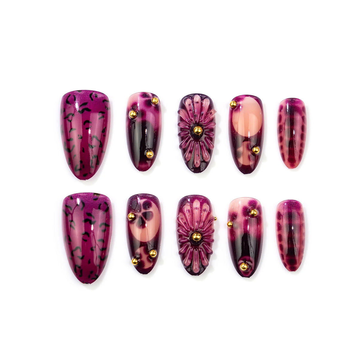 Press-On Nail Set Artistic Patterns Easy Application & Chip-Resistant