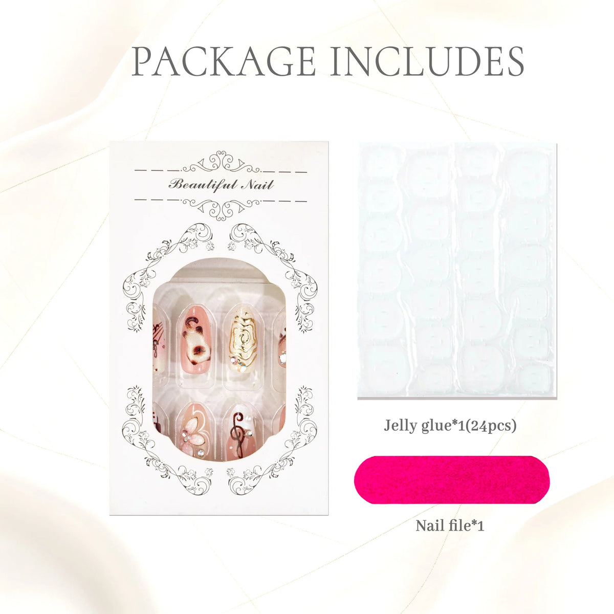 Press-On Nail Set Artistic Patterns & Embellishments No Glue
