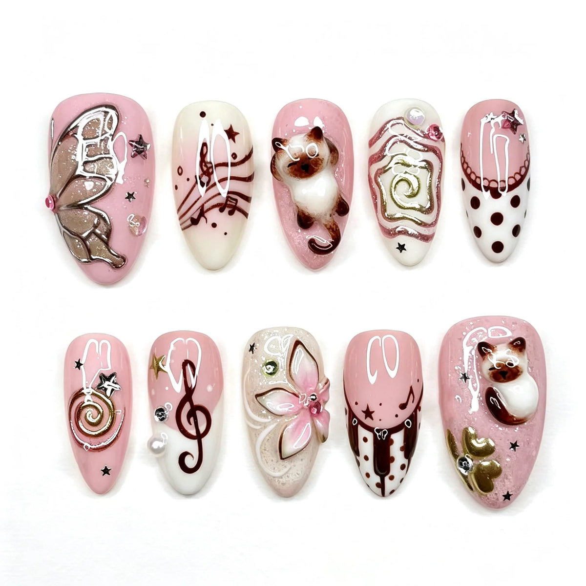 Press-On Nail Set Artistic Patterns & Embellishments No Glue