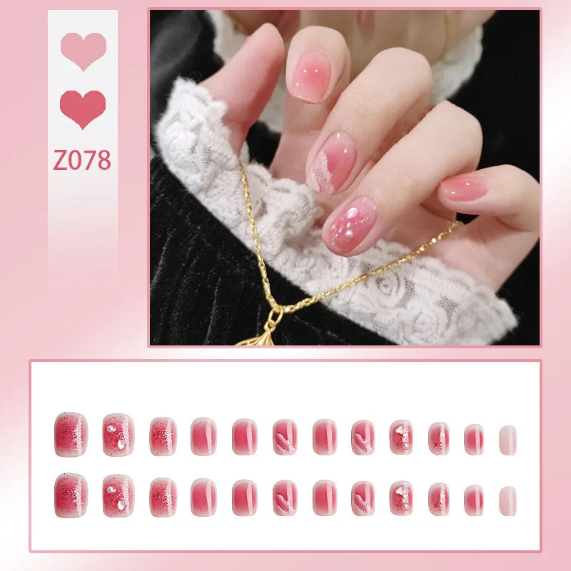 Press-On Nail Set Artistic Pre-Designed Reusable
