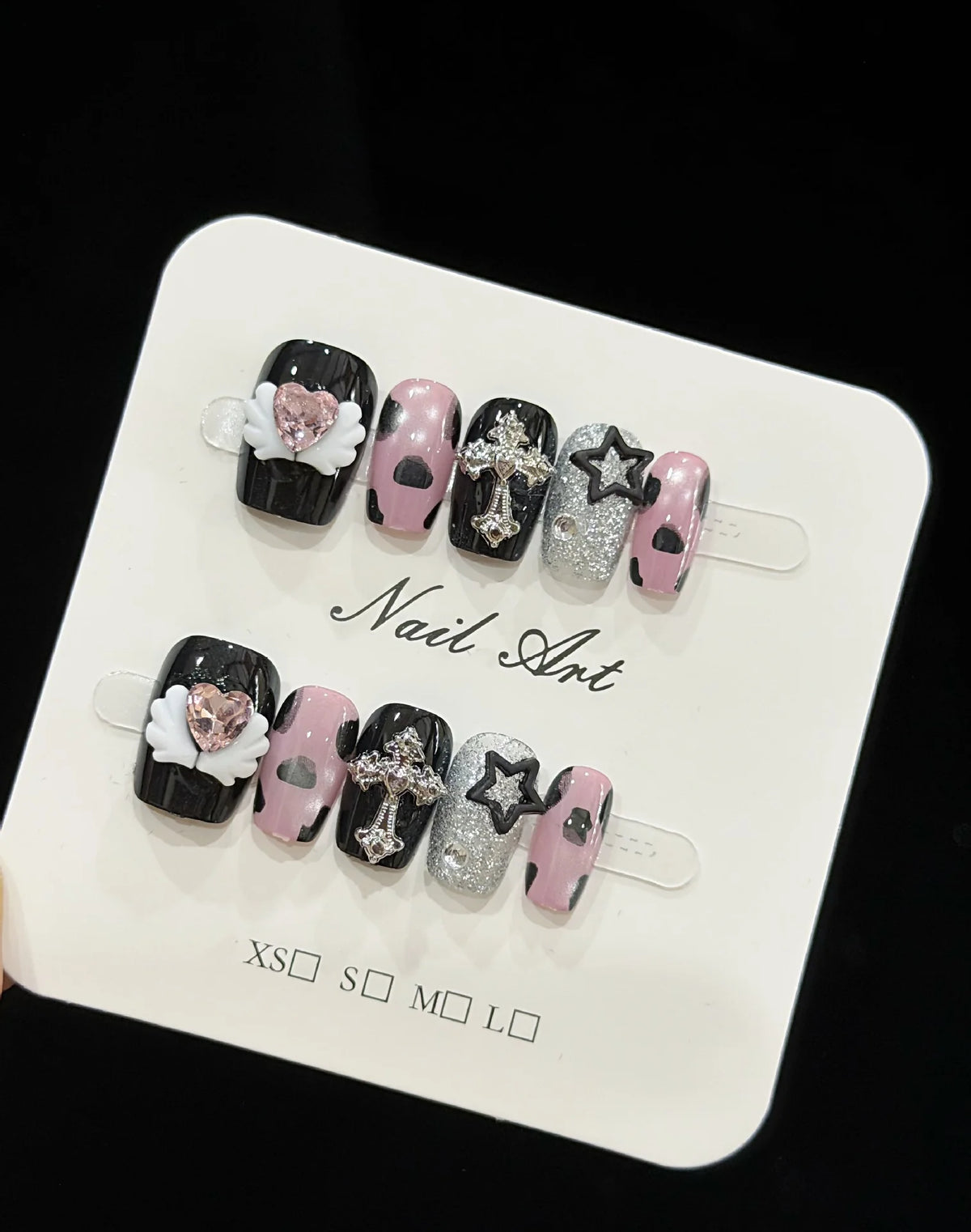 Press-On Nail Set Artistic Rhinestone Self-Adhesive Reusable