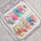 Press-On Nail Set Artistic Summer Designs Reusable Multi-Size