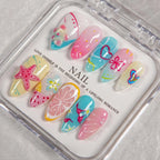 Press-On Nail Set Artistic Summer Designs Reusable Multi-Size
