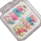 Press-On Nail Set Artistic Summer Designs Reusable Multi-Size