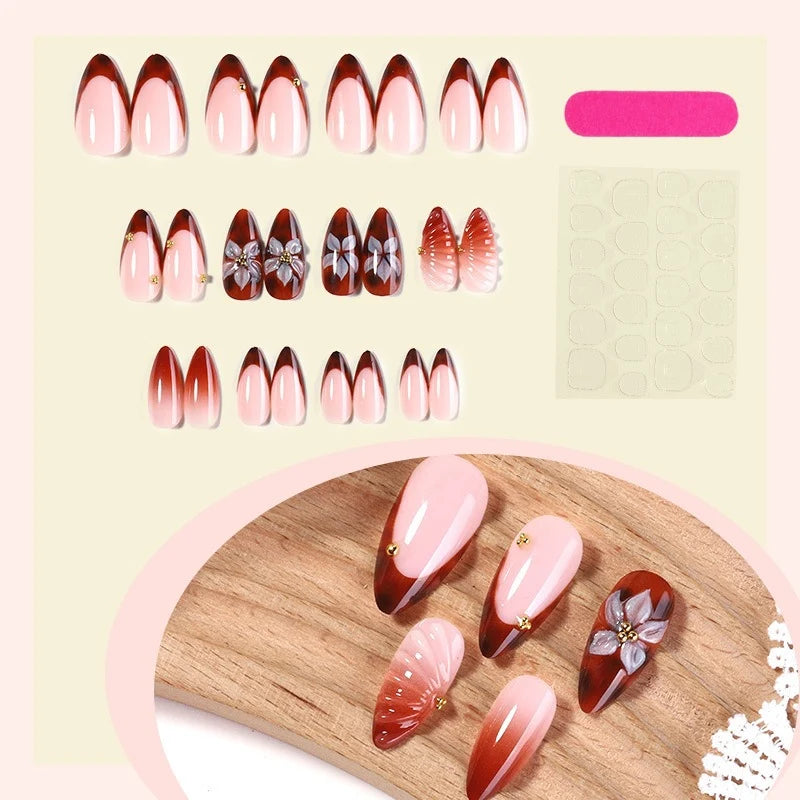 Press-On Nail Set Assorted Designs & Adhesive Kit