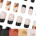 Press-On Nail Set Autumn Floral Easy Application 24 Pieces