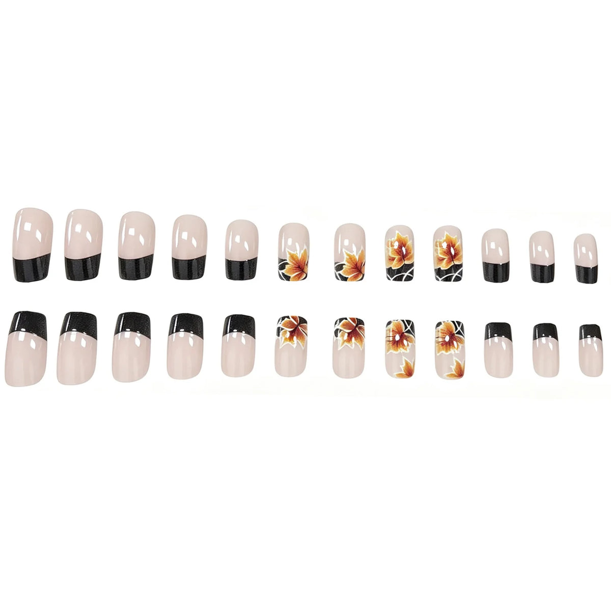Press-On Nail Set Autumn Floral Easy Application 24 Pieces