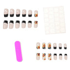 Press-On Nail Set Autumn Floral Easy Application 24 Pieces