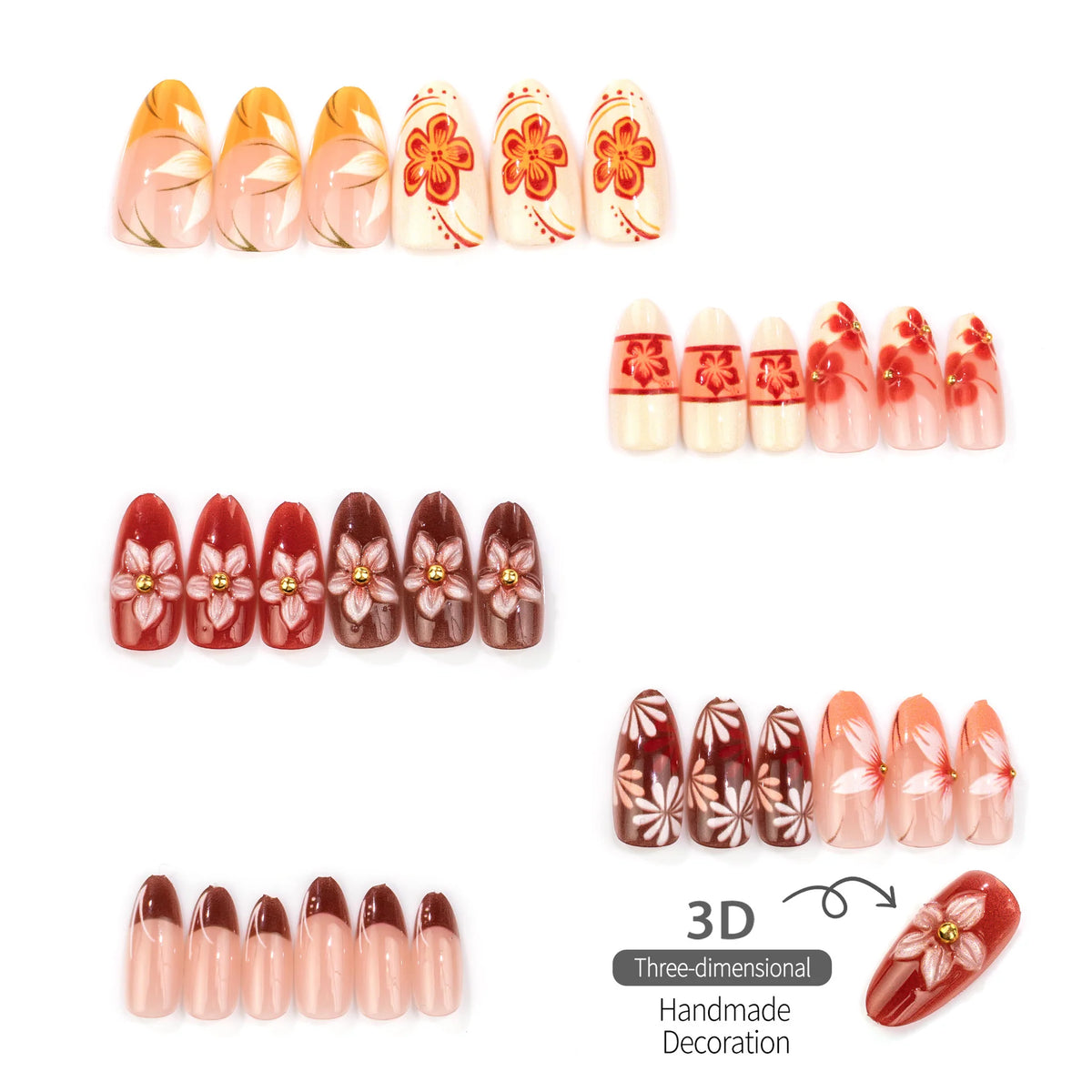 Press-On Nail Set Autumn Floral Easy Application & Nail-Safe