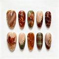 Press-On Nail Set Autumn Floral & Metallic Easy Application