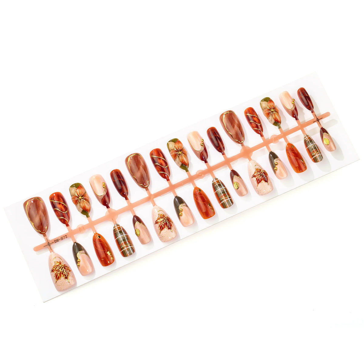 Press-On Nail Set Autumn Floral & Metallic Easy Application