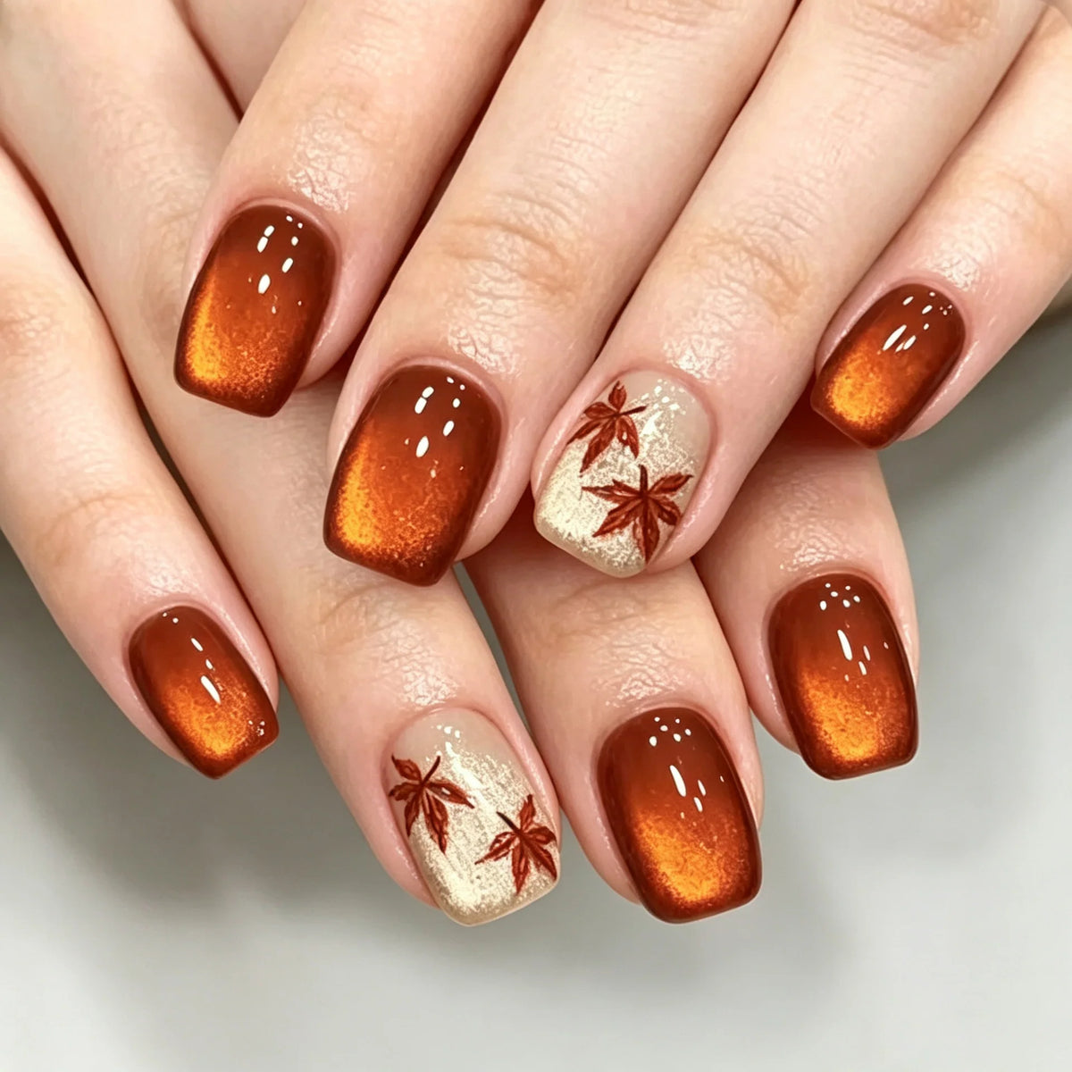 Press-On Nail Set Autumn Leaf Design Easy Application