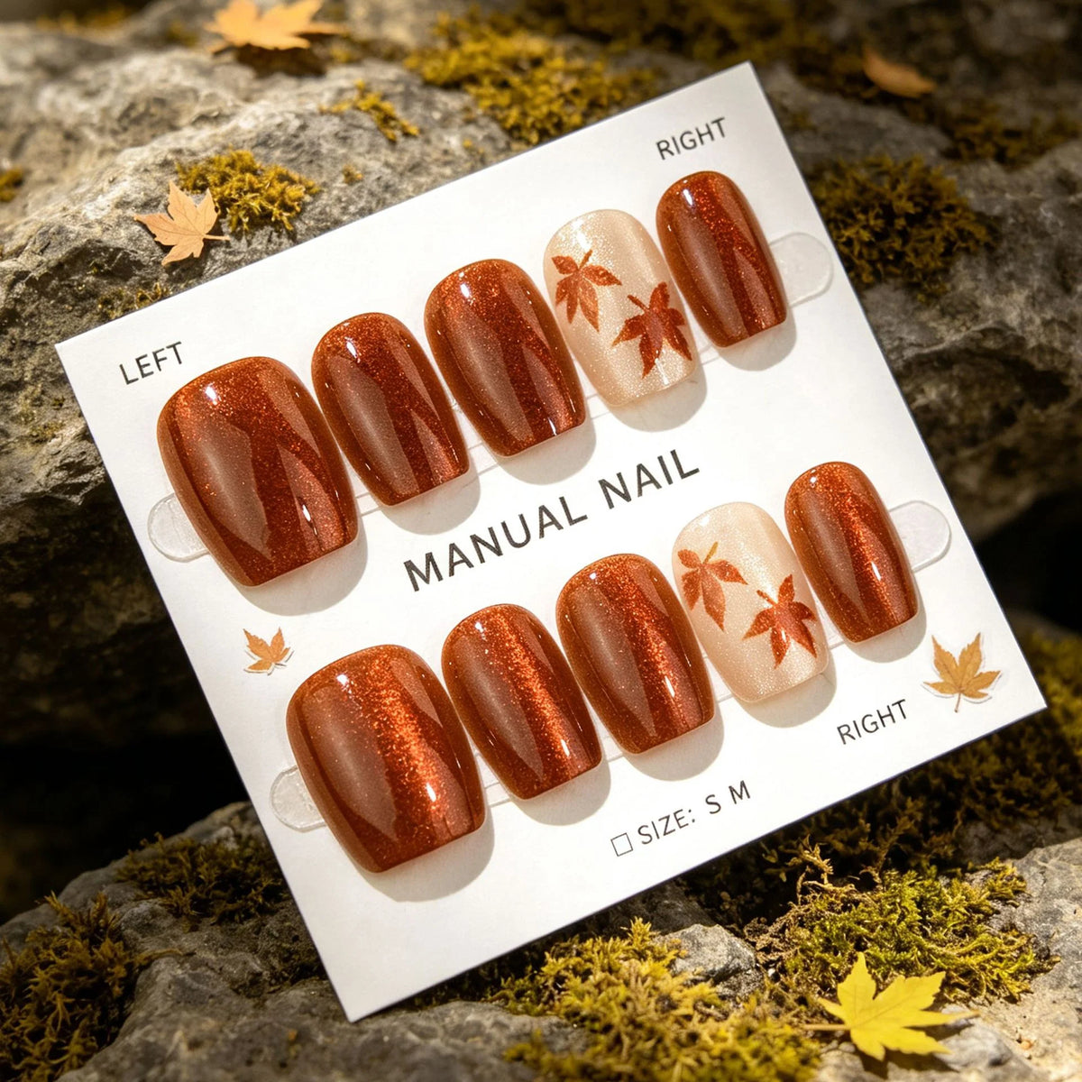 Press-On Nail Set Autumn Leaf Design Easy Application