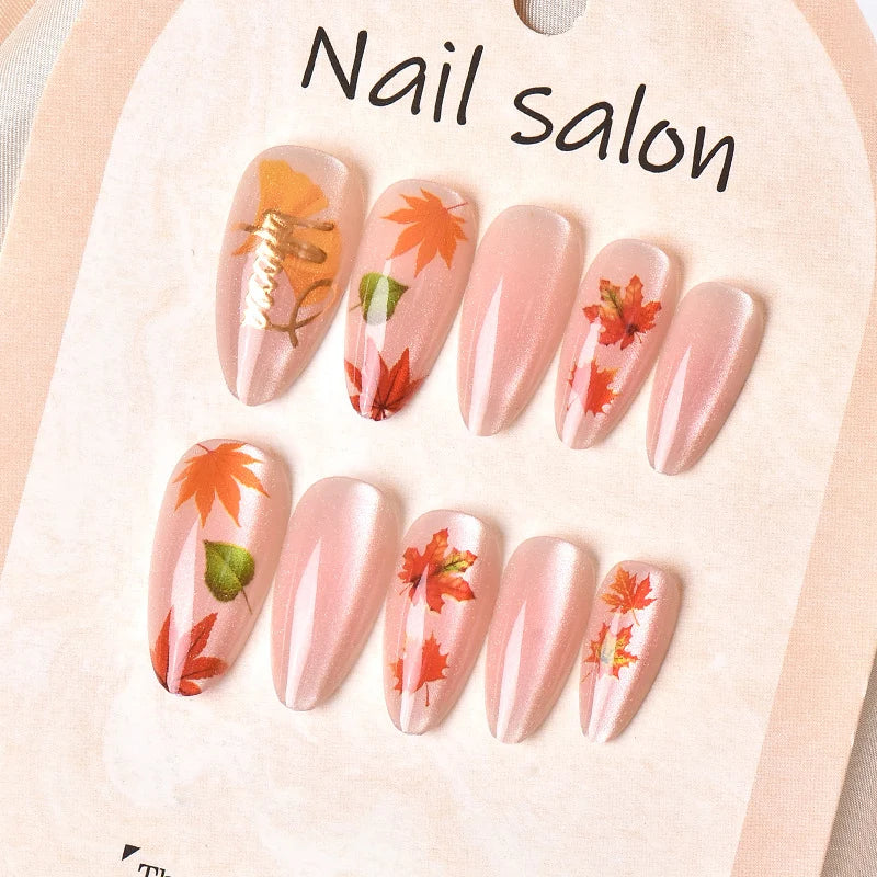 Press-On Nail Set Autumn Leaf Design Self-Adhesive & Long-Lasting