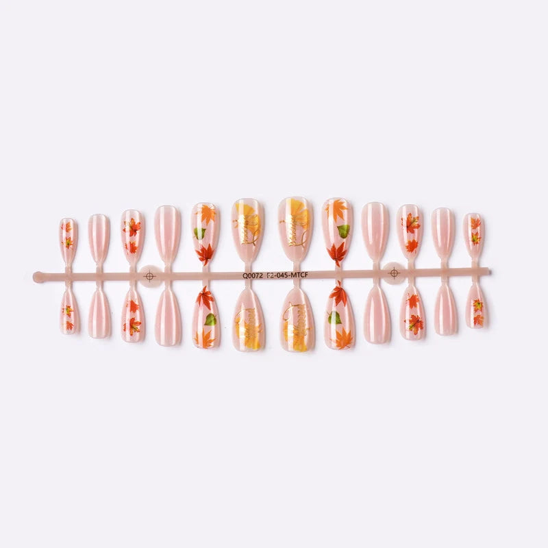 Press-On Nail Set Autumn Leaf Design Self-Adhesive & Long-Lasting
