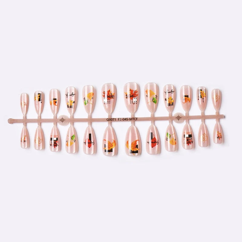 Press-On Nail Set Autumn Leaf Designs Peel-And-Press Reusable