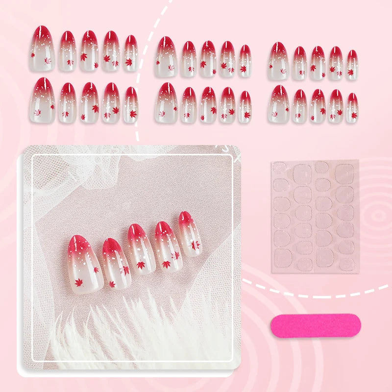 Press-On Nail Set Autumn Leaf Ombre Long-Lasting