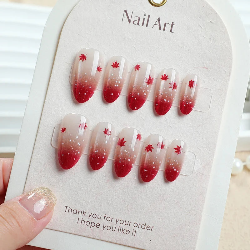 Press-On Nail Set Autumn Leaf Ombre Long-Lasting