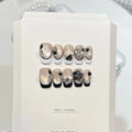 Press-On Nail Set Beige & Black Gemstone Reusable Double-Sided Adhesive