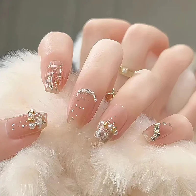 Press-On Nail Set Bejeweled Crystal No Glue