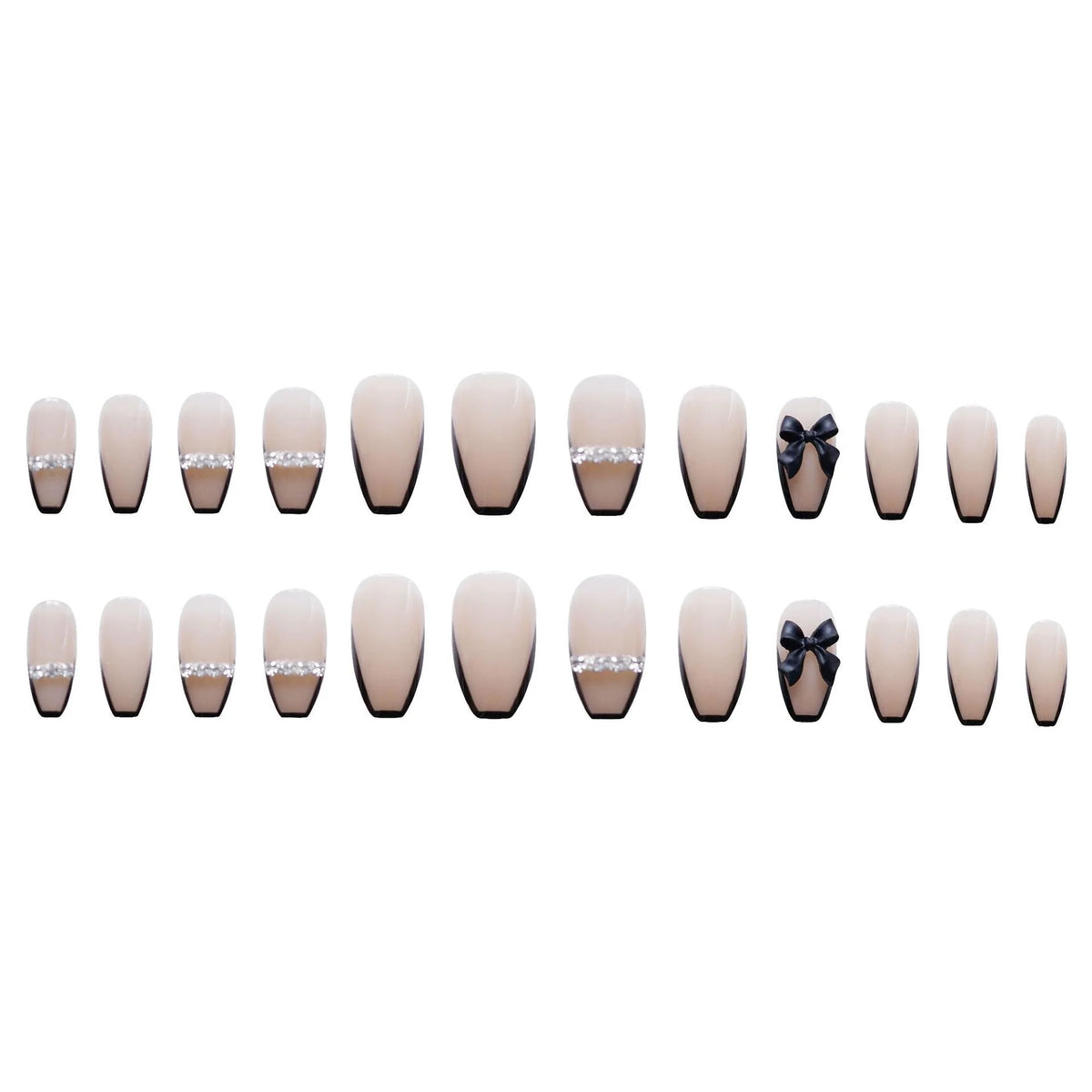 Press-On Nail Set Black Butterfly Glue-On Reusable
