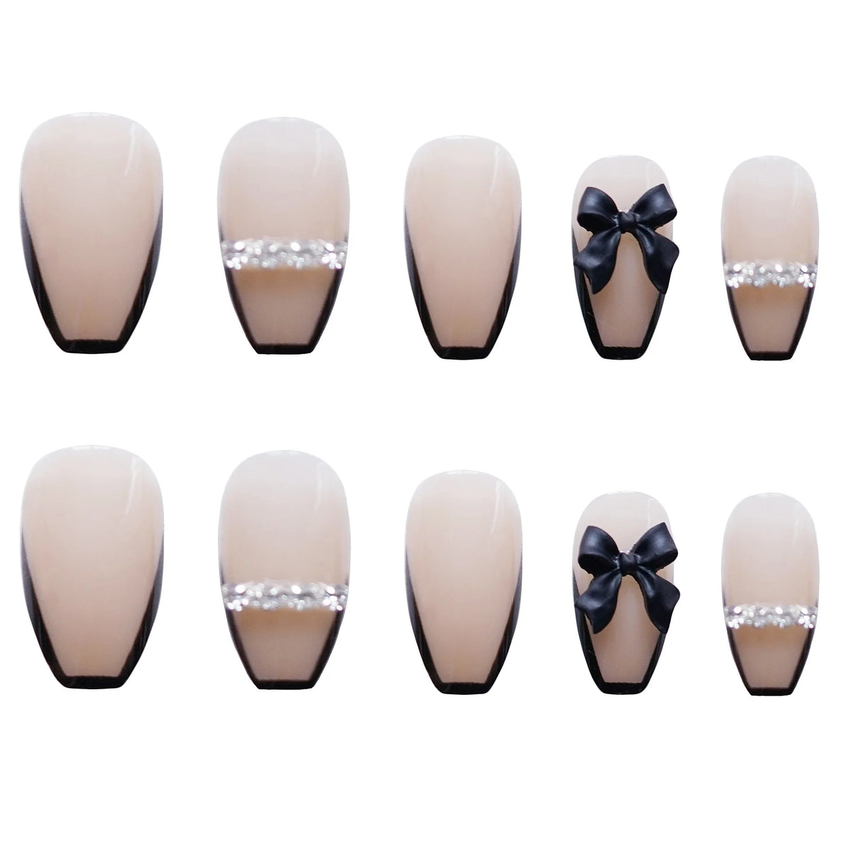 Press-On Nail Set Black Butterfly Glue-On Reusable