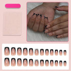 Press-On Nail Set Black French Tips Rhinestone Accents