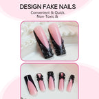 Press-On Nail Set Black & Pink Easy Apply