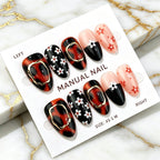Press-On Nail Set Black Red Floral Durable Easy Application