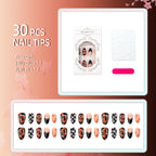 Press-On Nail Set Black Red Floral Durable Easy Application