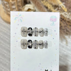 Press-On Nail Set Black & Silver Rhinestones Custom Fit