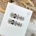 Press-On Nail Set Black & Silver Rhinestones Custom Fit