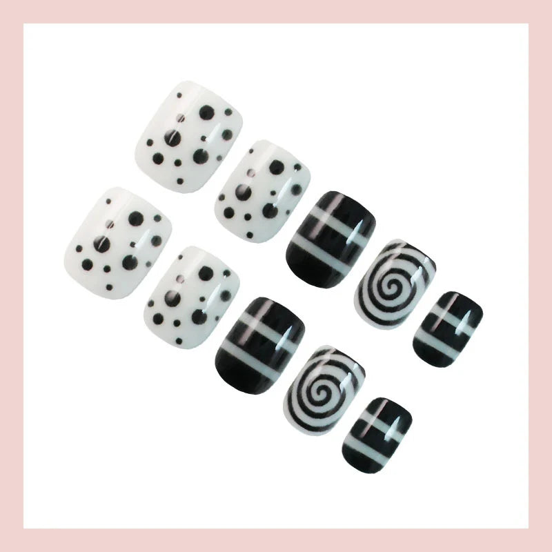 Press-On Nail Set Black & White Designs Easy Application