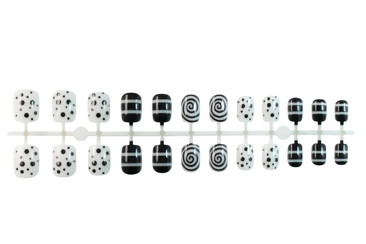 Press-On Nail Set Black & White Designs Easy Application