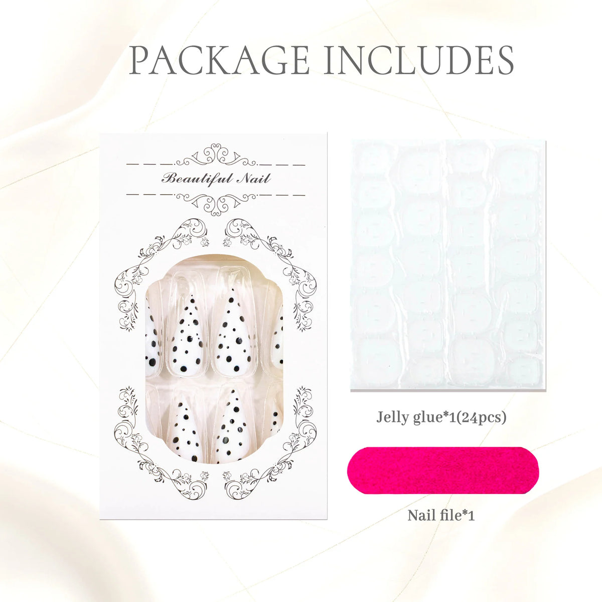 Press-On Nail Set Black & White Polka Dot Reusable