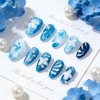 Press-On Nail Set Blue Floral Easy At Home