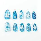 Press-On Nail Set Blue Floral Easy At Home
