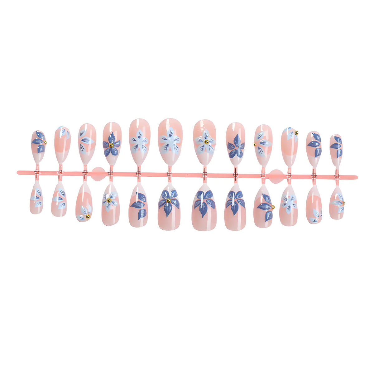 Press-On Nail Set Blue Floral French Tip